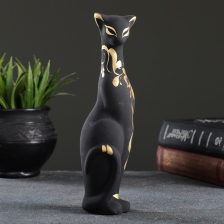 Фигура "Кошка Багира" черная, вправо, роспись 5х4х20см-1