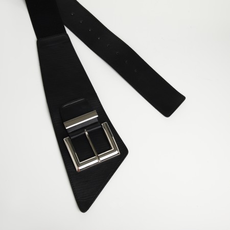 Women's belt, width 12 cm, metal buckle, black color-4