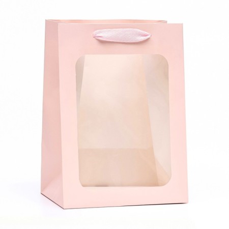 Gift package, with a window, 25 x 18 x 13 cm, pink, 1pc.-1
