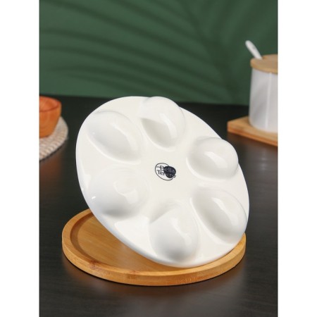 Porcelain stand for eggs 6 cells Bellatenero "Bunny", 16.5 × 9.5 cm, white color-4