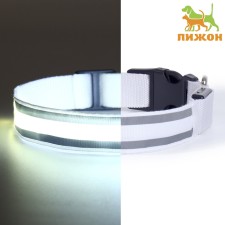 Collar with backlight double strip size XL, Osh 52-60 x 2.5 cm, 3 glow modes White