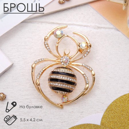 Brooch "Spider", black and white color in gold