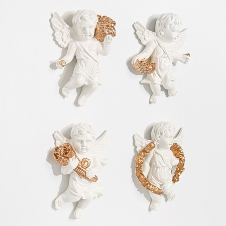 Wall deaf "Angels" 4 pieces 20.5 x 14.5 x 5.5 cm, white with gold-2
