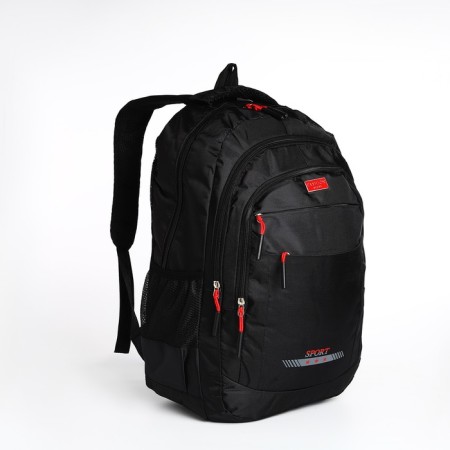 Male backpack on a zipper, 4 outer pockets, black/red color-2