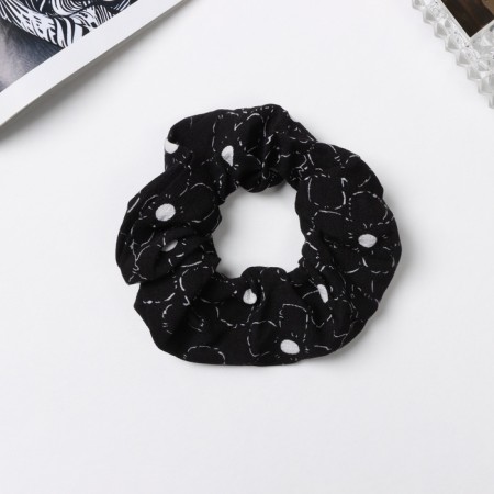 Hair gum "Orbit" Flowers style, 10 cm, white-black-1