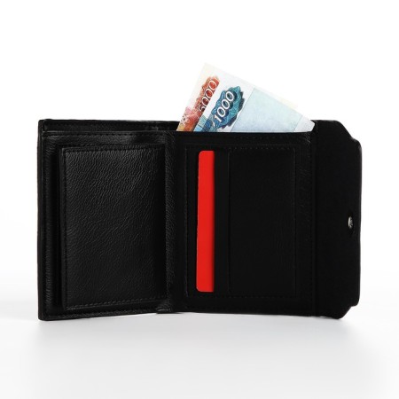 Male purse for magnet, department for bills, for maps, for coins, black color-5