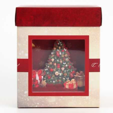 Folding box with 3D effect "Happy New Year", Christmas tree, 11 x 11 x 13 cm, New Year-1