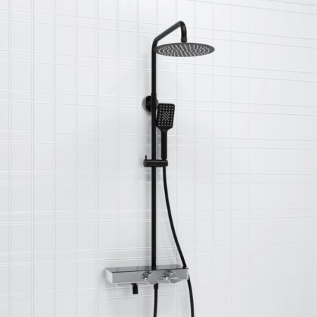 The shower system Wasserkraft A114.258.130.cb Thermo, tropical shower, thermostat, black/chrome 101151-1