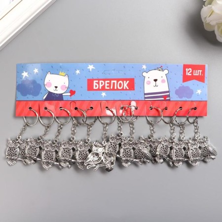 Брелок металл "Совушки на ветке" 3,5х3,5 см-4