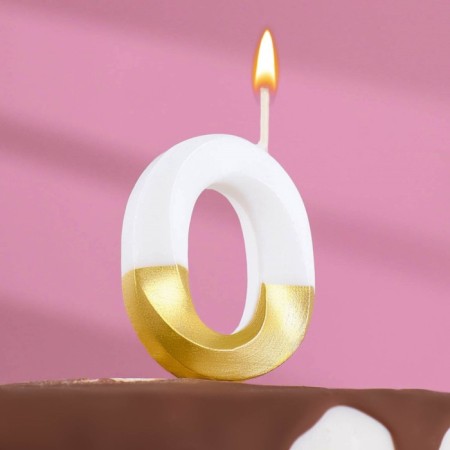 A candle for a cake on a shit "Fine", a number 0, 5.5 cm, white-golden