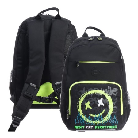 School backpack, 40 x 25 x 13 cm, Grizzly, ergonomic back, laptop department, black/yellow