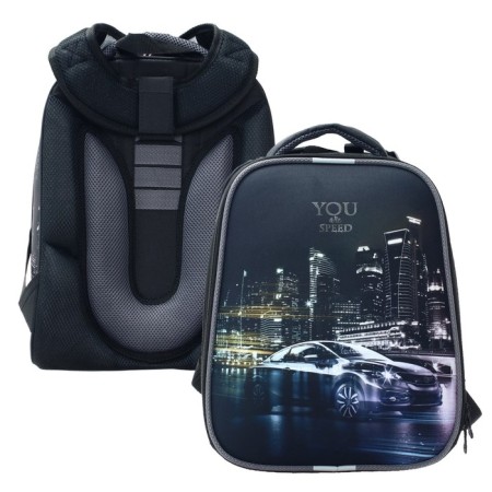 School backpack 38 x 30 x 16 cm, ergonomic back, Stavia "City Auto", multicolor