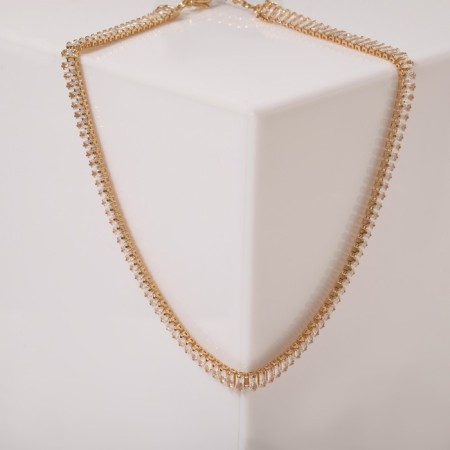 The necklace "Jewel" is narrow rectangles, white color in gold, 30 cm-1