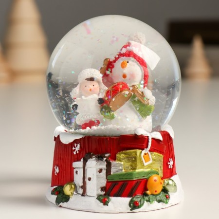 Souvenir Polystone Water Ball "Snowman with a boy" 7x8x9 cm-5