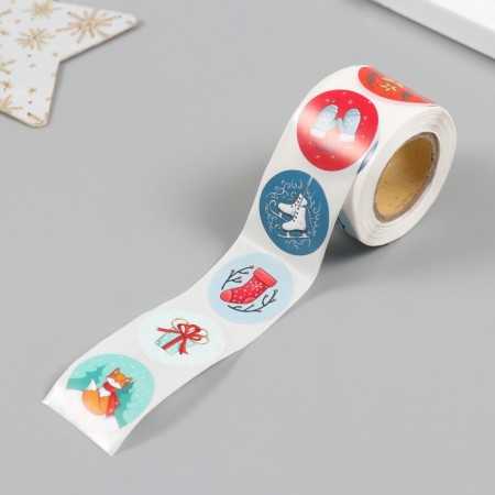 New Year Sticker Paper "Fox" d = 2.5 cm 252 pcs in the roll-4