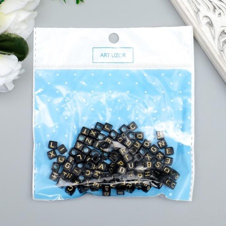 Beads for creativity plastic "English letters on a cube" Black-gold set 20 grams 0.6x0.6 cm 5194-2