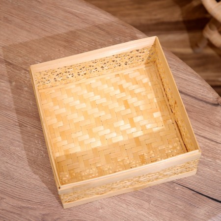 VAZA wicker with a lid, from bamboo 25x25x12 cm-2