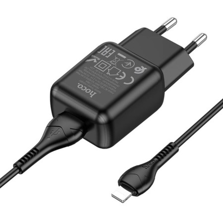 Network charger Hoco C96a, 1 USB, 2.1 A, Lightning cable - USB, 1 m, black