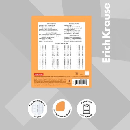 Notebook of 12 sheets in the Erichkrause Neon Classic cage, covered cardboard cover, white offset block 100%, orange-3
