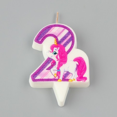 Candle in the Cake "Unicorn", number 2, purple, 6.5 cm-2