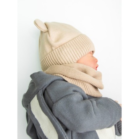 A cap on ties with ears children's Amarobaby Pure Love Bear, with a lining, size 46-48 cm, sand-3
