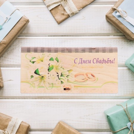 Wooden envelope "Happy Wedding Day!" lilies, 17x8 cm