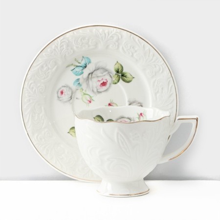 Rose porcelain service, 12 items: 6 mugs 220 ml, 6 saucers d = 15 cm, white color-2