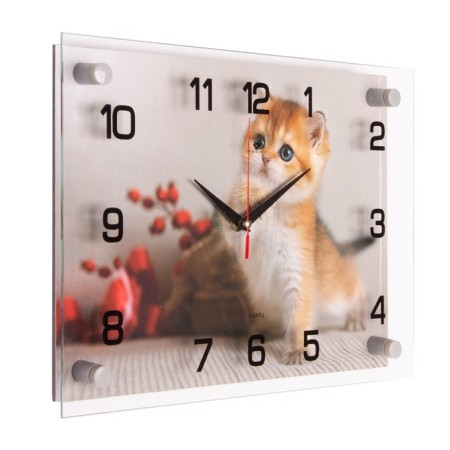 Watching clock, interior "golden kitten", silent, 25 x 35 cm-1