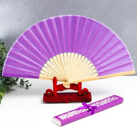 Fan bamboo, textiles h = 21 cm "monocet" in a box, purple