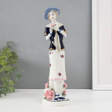 Souvenir Ceramics "Madmoiselle in a hat with a rose in the hands" Cobalt 28x7.5x8.5 cm