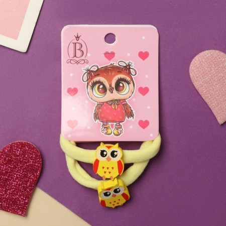 Hair gum "Melody" (set 2 pcs) owl, 4 cm, yellow
