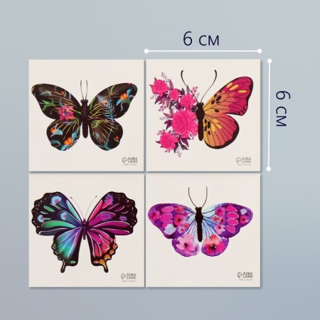 Tattoo on the body black "butterflies with flowers" set 4 pcs 6x6 cm-1