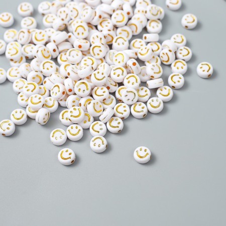 Beads for creativity Plastic "Golden Smiley on White" set of 20 grams 0.4x0.7x0.7 cm-1