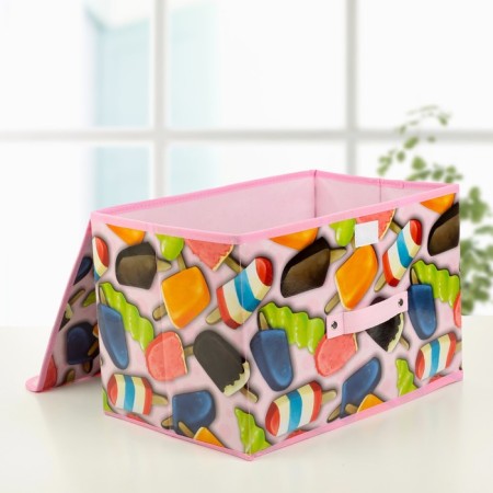 Stellid box for storage with a lid "Eskimo", 38 × 25 × 23 cm, pink color-1