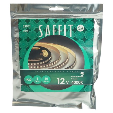 SAFFIT LED strip, 5 m, SMD2835, 60 LED/m, 6 W/m, 12V, glow neutral white-2