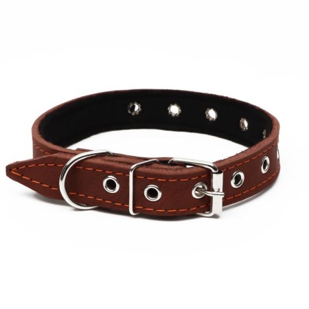 Leather collar on synthetic winterizer, dimensionless, 54 x 2.5 cm, Osh 19-47 cm, brown-1