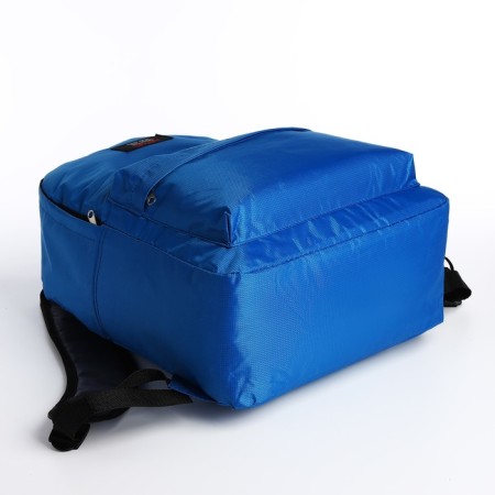 A backpack with a zipper, external pocket, blue color-4