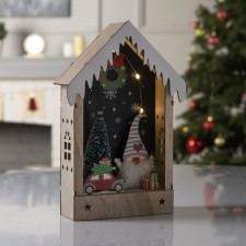 Светодиодная фигура «Домик с эльфом» 14 × 29 × 5.5 см, дерево, батарейки AAAx2 (не в комплекте), свечение тёплое белое
