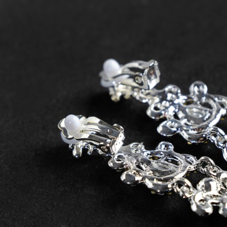 Clips "openwork" drops with curls, white color in silver-1