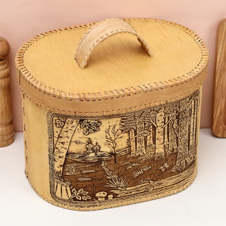 Oval breadstone "Forest glade", 28x20x27 cm, birch bark-3