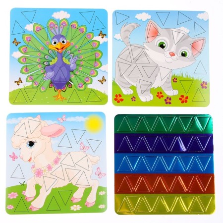 Mosaic painting Set "Fairytale Stickers" "Peacock, kitten, lamb"-1