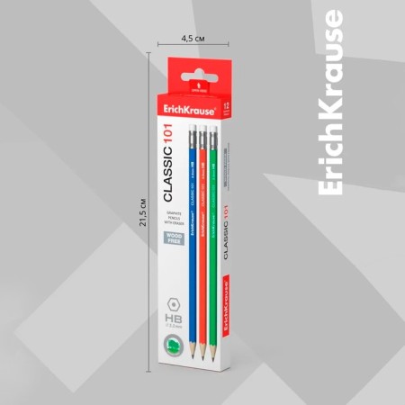 Chernographic pencil with Erichkrause "Classic 101", HB, Grifel D = 2.2 mm, plastic, hexagonal in the box, mix-8
