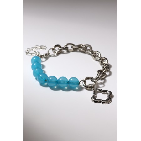 Bracelet "Flower" chain, blue color in silver, l = 16 cm-2