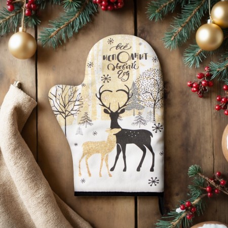 Mittens-Poskatka "New Year deer" 20x28cm, sarzha, 100% x/l, Vatin 250g/m2