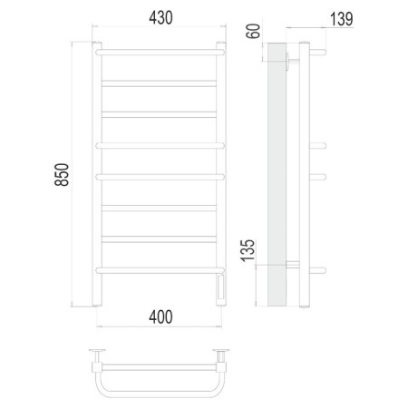 Electric Terminus heated towel rail "Euromix" P8, 400x850 mm, chrome-2