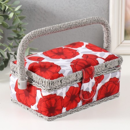Casket for needlework "Red poppies on white" 18x12x9.5 cm