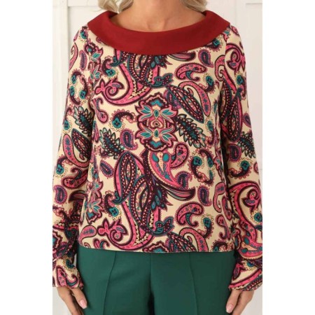 Female blouse, size 44, burgundy color-10