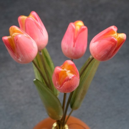 Souvenir "Tulips in a vase", 5 flowers, small, pink, selenite-6