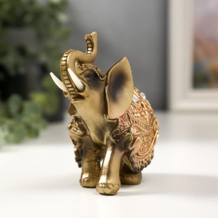 Souvenir Polystone "Elephant in the Golden Popone with crystals" 10.5x11x4.5 cm-1