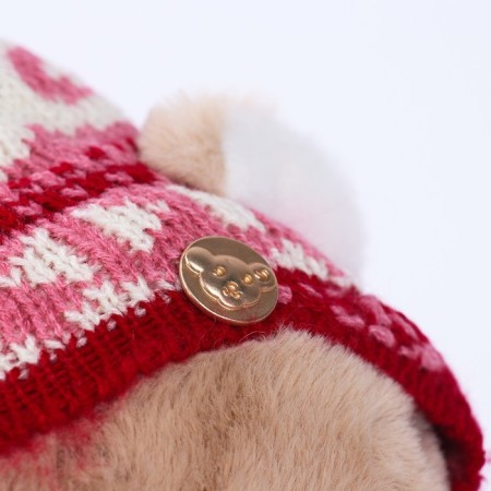 Soft toy "Little Friend", New Year's bear in a hat and scarf, pink color-4